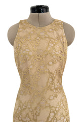 Incredible Spring 2012 Alexander McQueen by Sarah Burton Gold Lace Dress w Full Lower Skirting