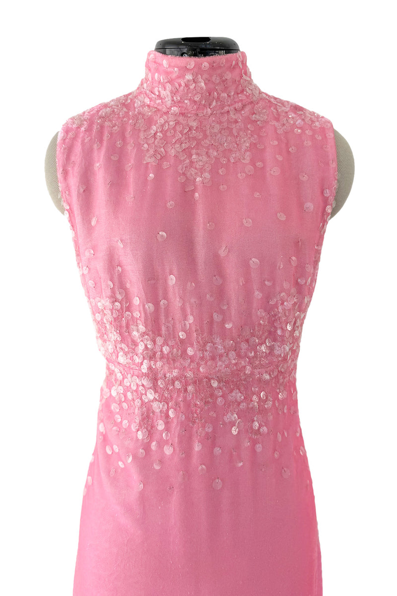 Exceptional Spring 1997 Chanel by Karl Lagerfeld Runway Pink Velvet Sequin Dress