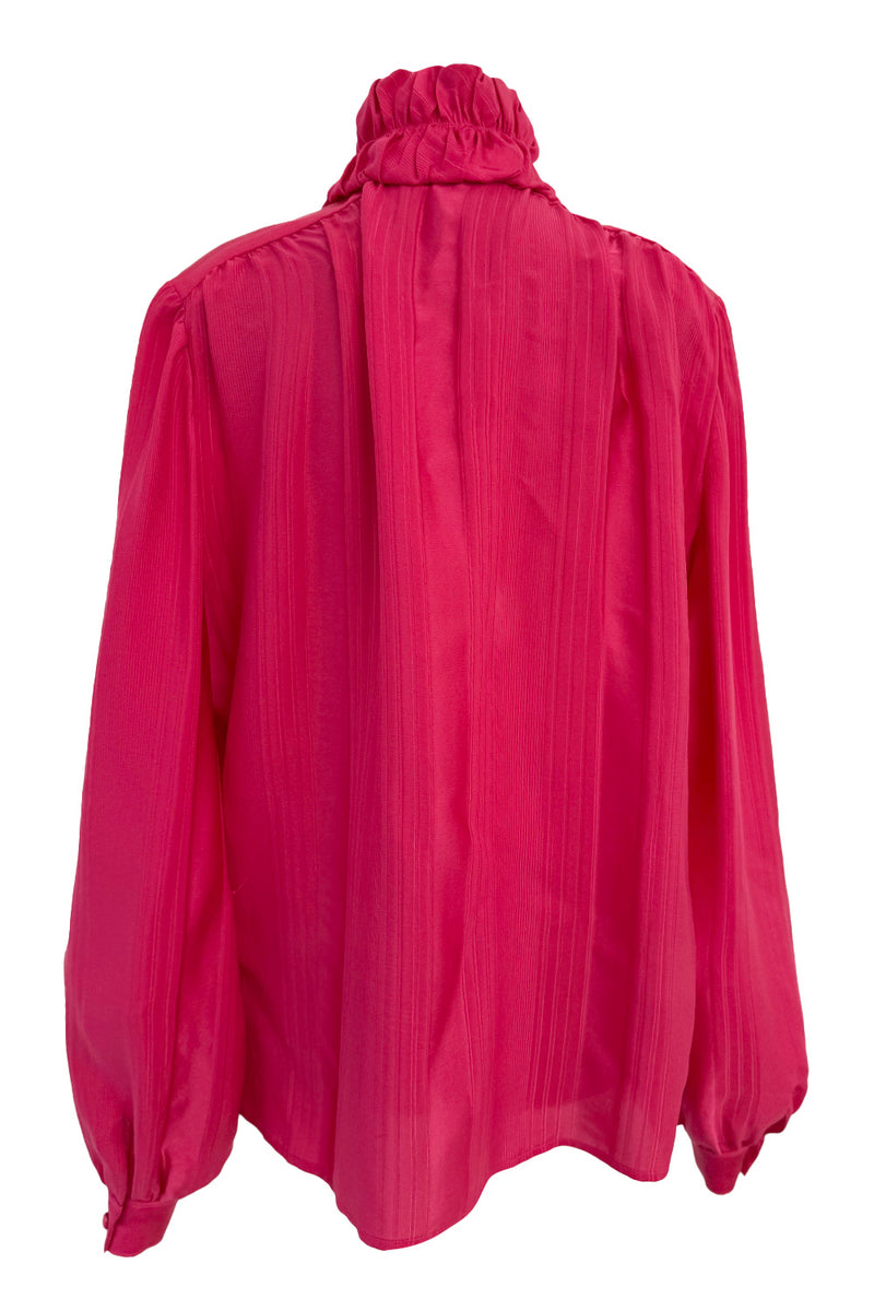 Prettiest 1970s Original Valentino Pink Silk Ruffle Top w Velvet Ties & Boxy Cut