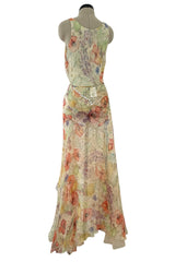 Amazing Spring 2004 Alexander McQueen 'Deliverance' Two Piece Set Floral Silk Chiffon Set