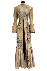 Extraordinary Spring 2002 Roberto Cavalli Runway Look 5 Hand Painted Distressed Suede Full Length Coat