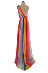 Resort 2019 Carolina Herrera by Wes Gordon Look 7 One Shoulder Rainbow Stripe Silk Chiffon Dress