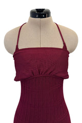 Fantastic Fall 1997 John Galliano Mid Calf Deep Burgundy Knit Dress w Tie Back