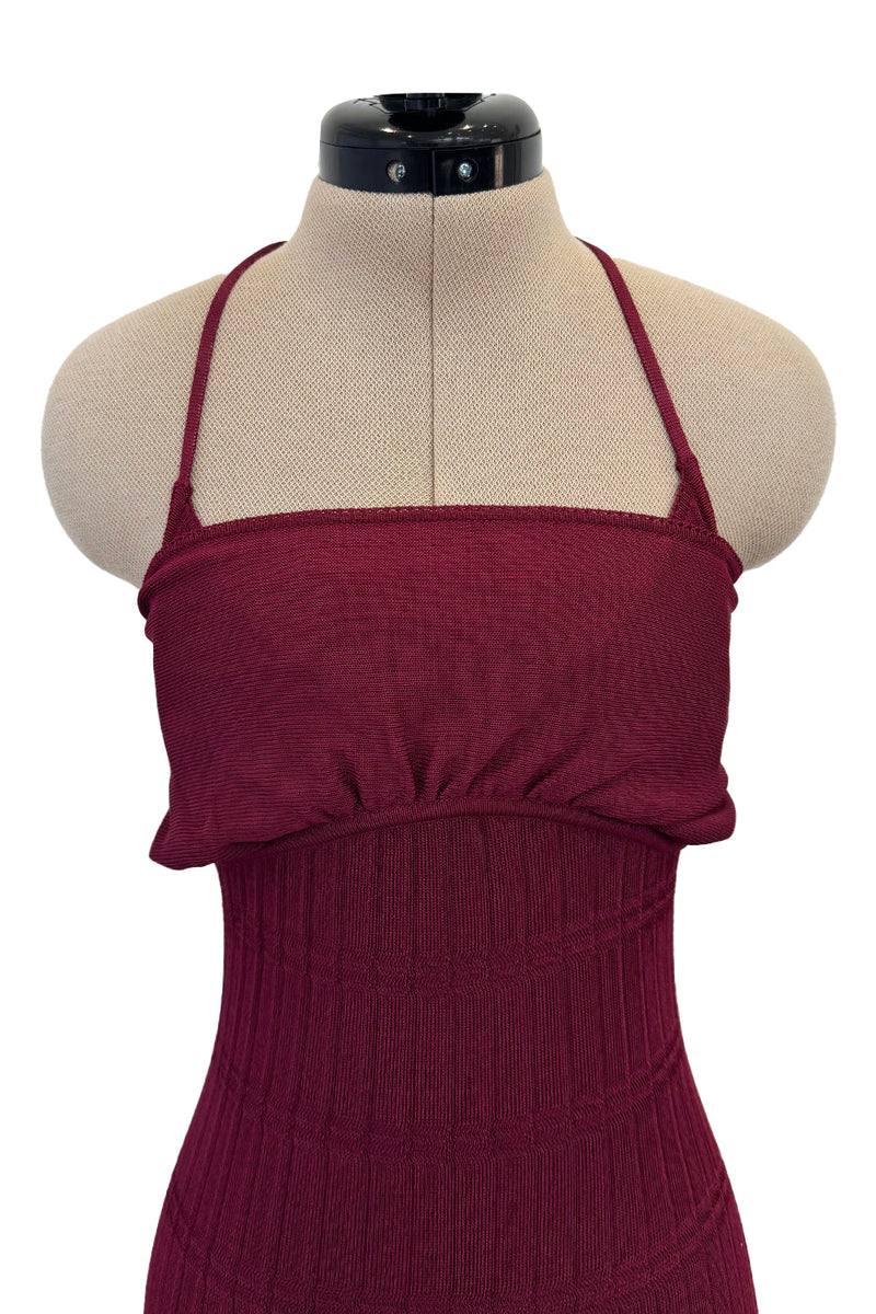 Fantastic Fall 1997 John Galliano Mid Calf Deep Burgundy Knit Dress w Tie Back