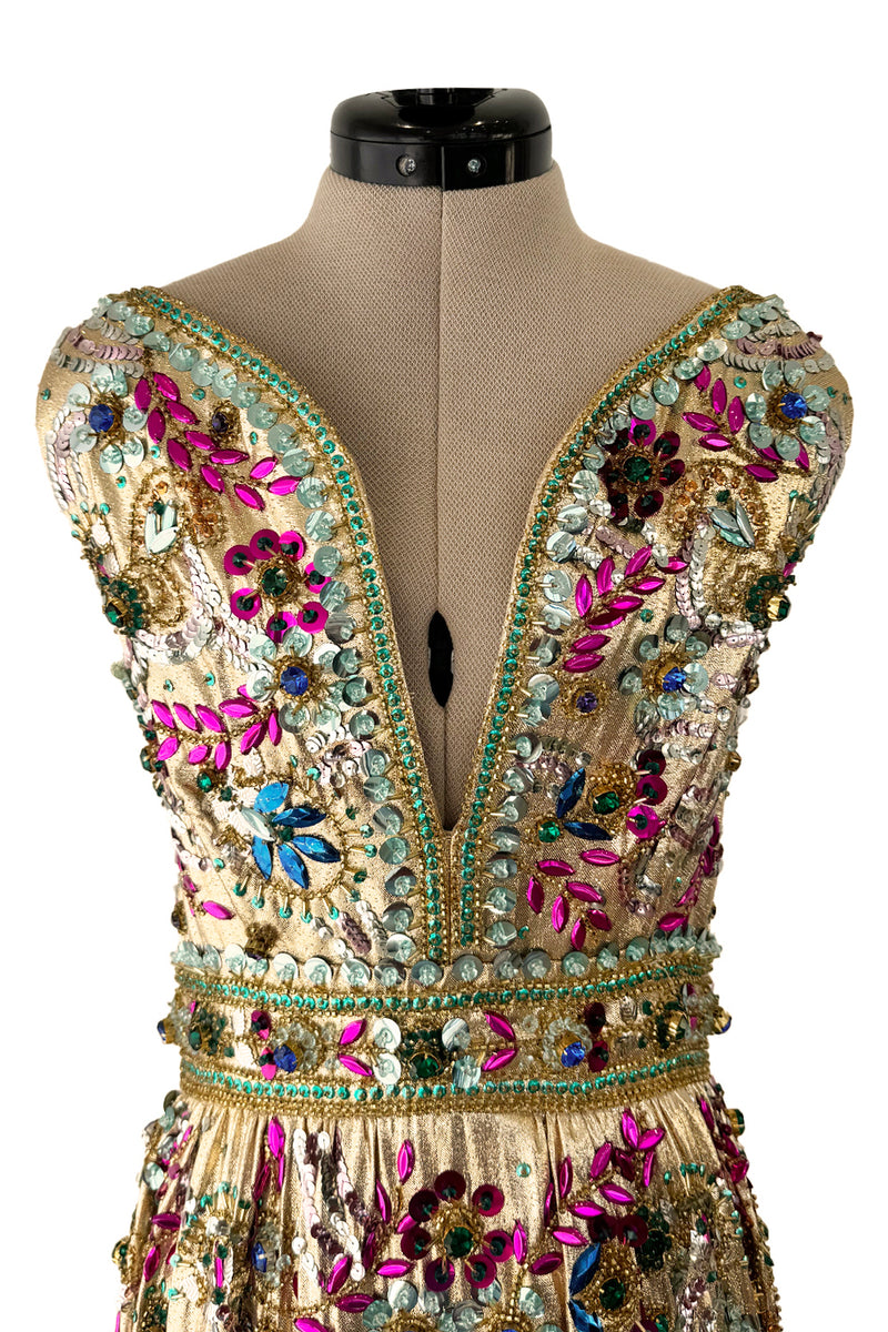 Incredible 1960s Malcolm Starr by Elinor Simmons Sequin Beaded Rhinestone Gold Dress