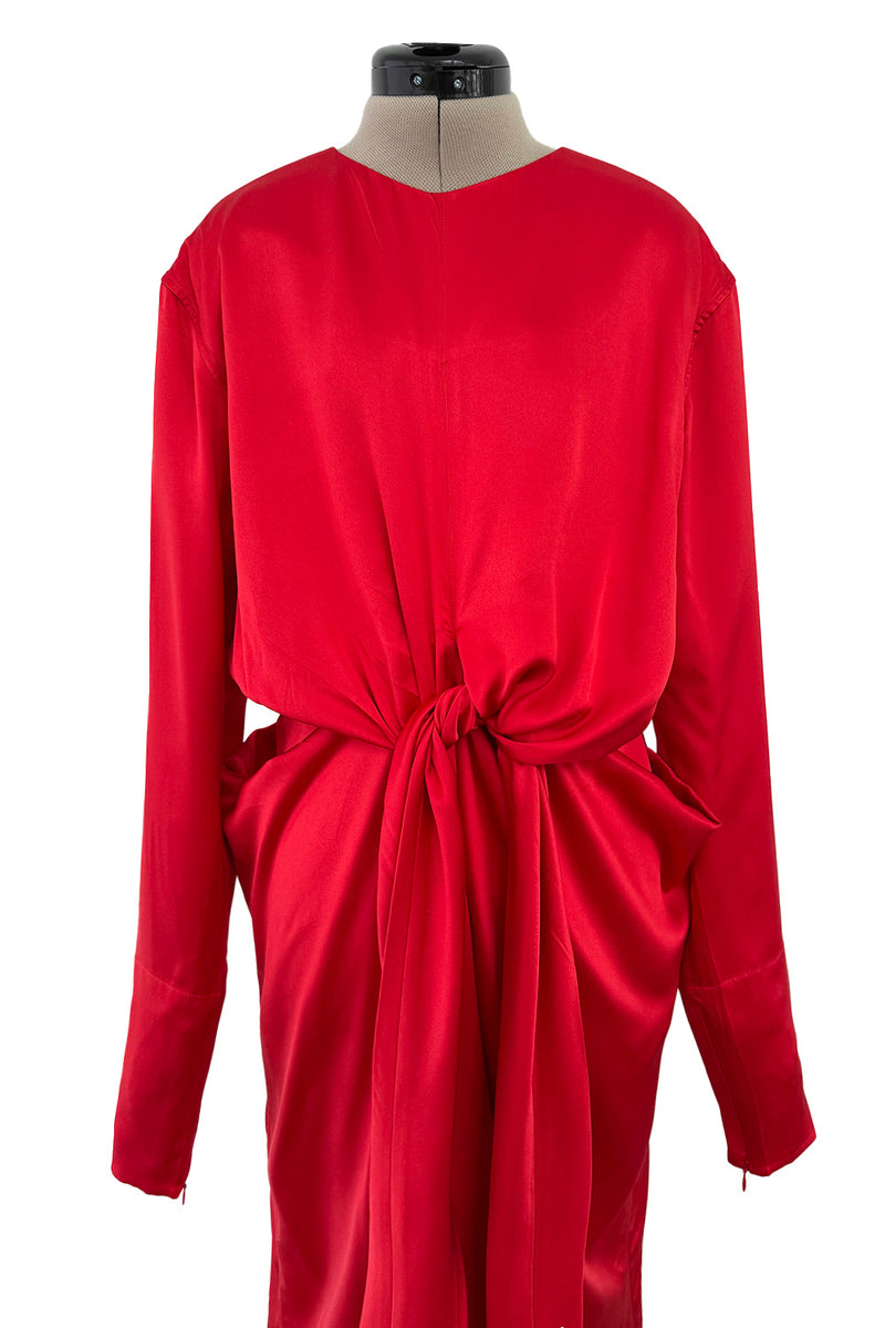 Pre-Fall 2017 Celine by Phoebe Philo Red Silk Dress w Front Knotted Detail