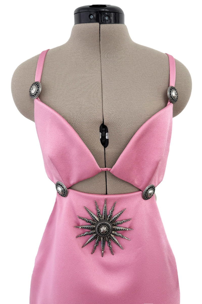 Statement Resort 2016 Fausto Puglisi Pink Mini Dress w Silver Metal Medallions