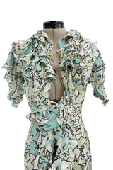 Spring 2006 Roberto Cavalli Runway Look 36 Silk Chiffon Floral Print Dress w Daring Plunges