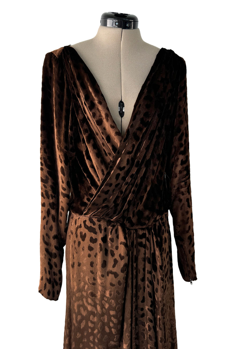 Gorgeous Fall 1986 Yves Saint Laurent Runway Plunge Silk Velvet Leopard Dress