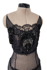 c.2006 John Galliano Black Silk Organza & Lace Dress w Elaborate Sequin Detailing