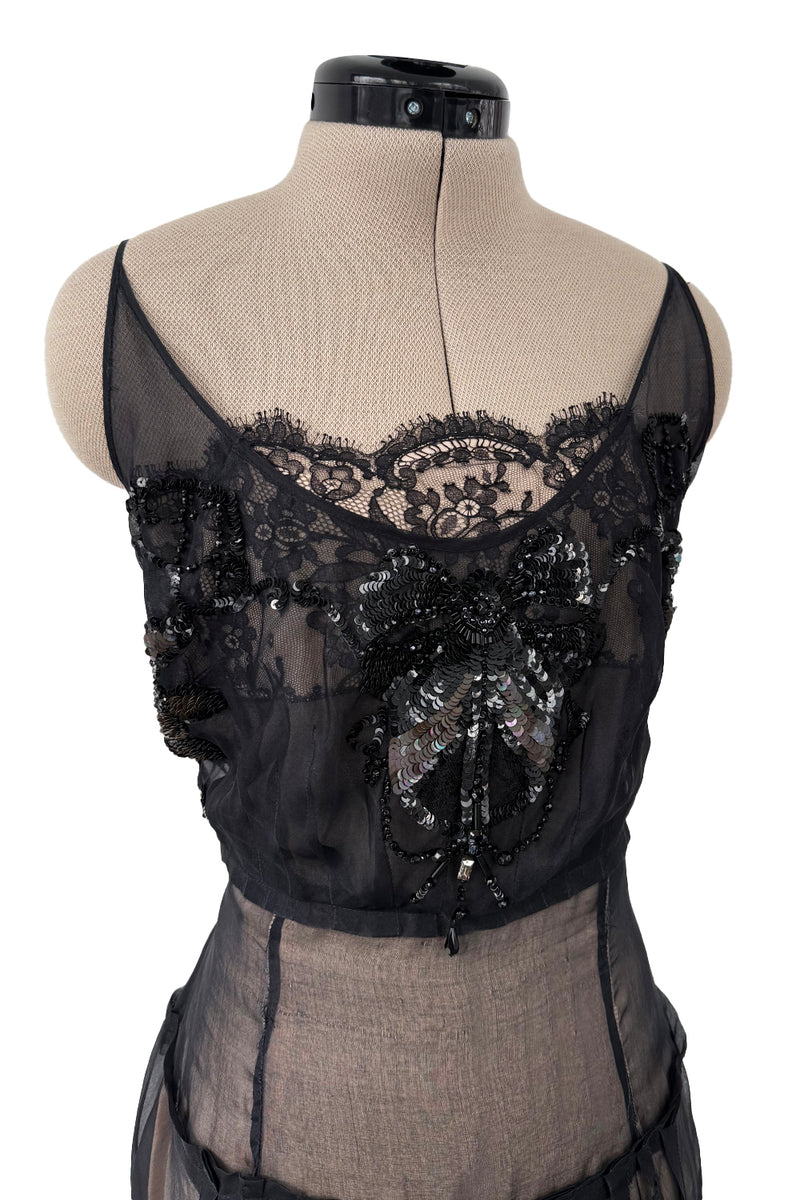 c.2006 John Galliano Black Silk Organza & Lace Dress w Elaborate Sequin Detailing