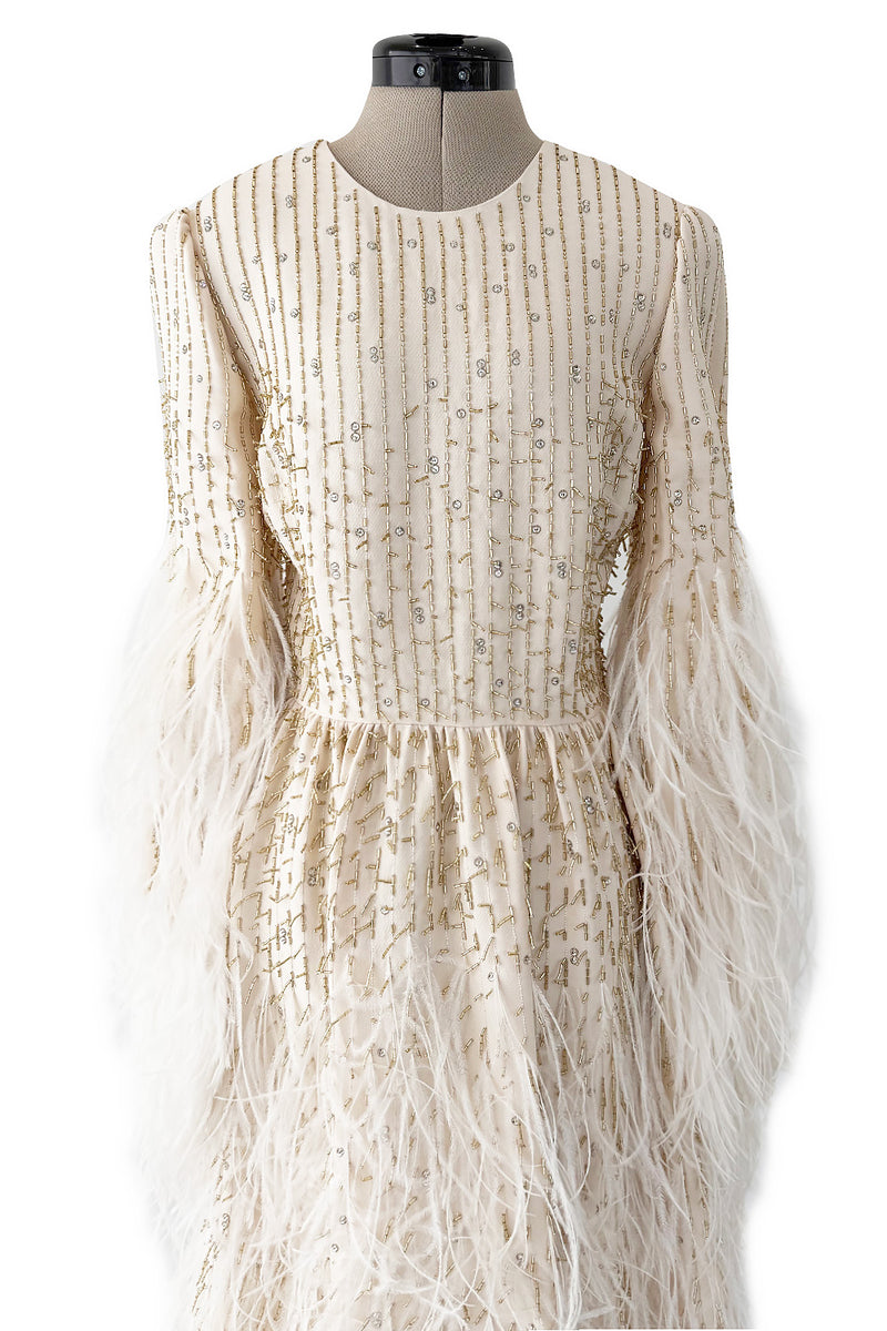 Extraordinary Spring 2020 Valentino by Pierpaolo Piccioli Ivory Silk Beaded Feather Dress