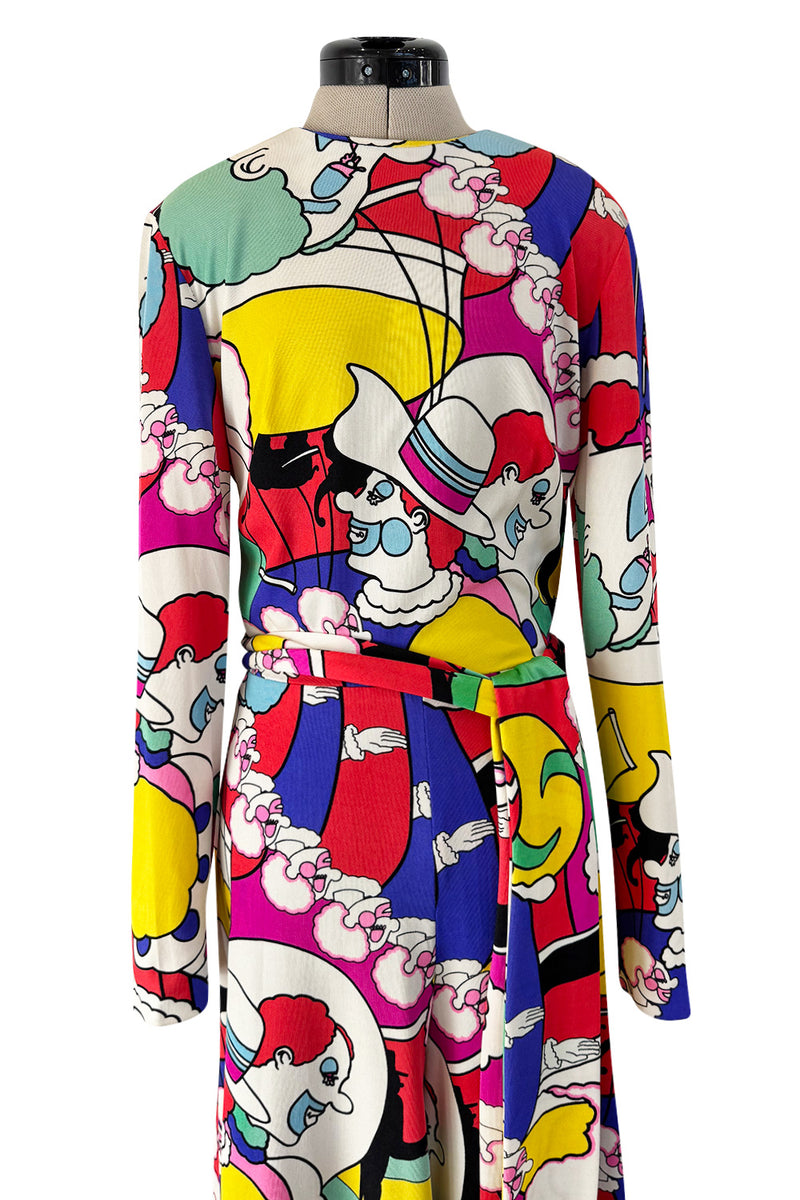 Incredible 1970s Lanvin by Jules-Francois Crahay Clown Print  Wide Leg Jersey Jumpsuit