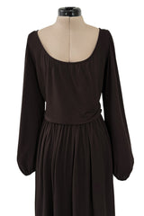 Gorgeous Fall 1975 Yves Saint Laurent Brown Silk Jersey Dress w Full Sleeves