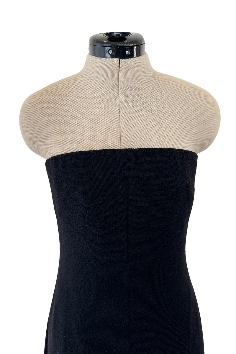 Fabulous 1980s Unlabeled Halston Black Strapless Cashmere Jumpsuit w Built in Inner Corset