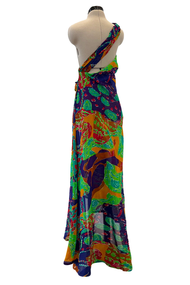 Prettiest Spring 1991 Yves Saint Laurent Runway Printed One Shoulder Easy to Wear Dress