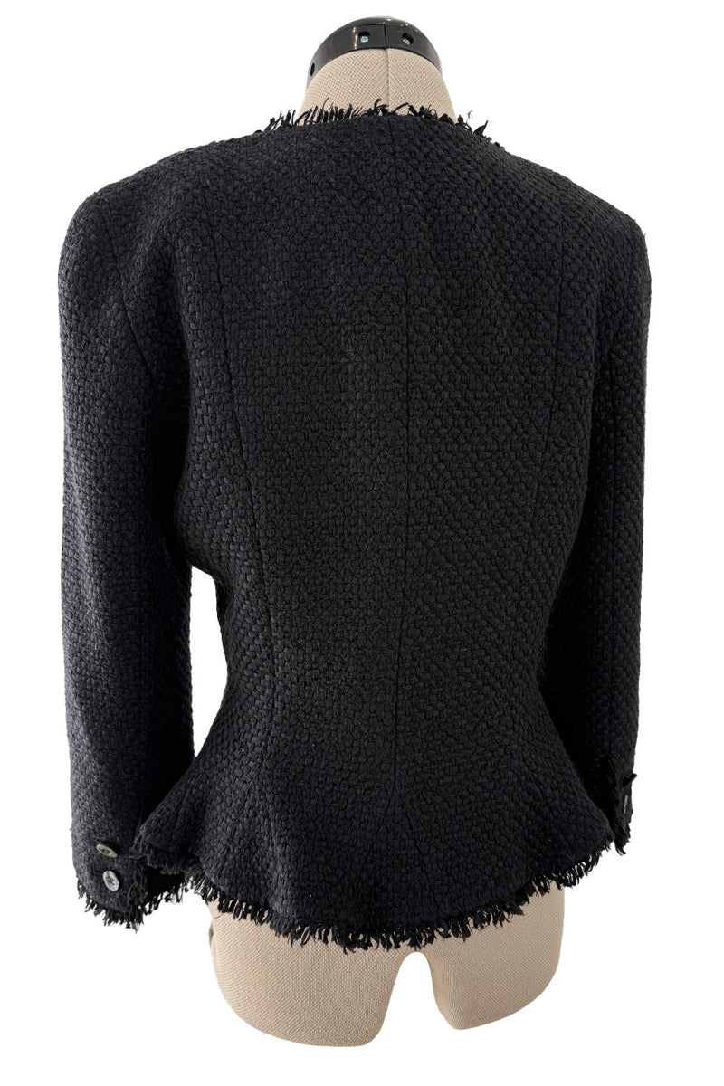 Spring 2006 Chanel by Karl Lagerfeld Woven Black Boucle Jacket w Fringe