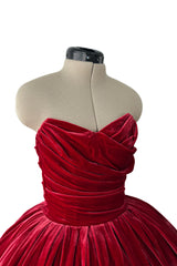 Phenomenal 2012 Dolce & Gabbana Strapless Deep Red Velvet Puff Skirt Dress