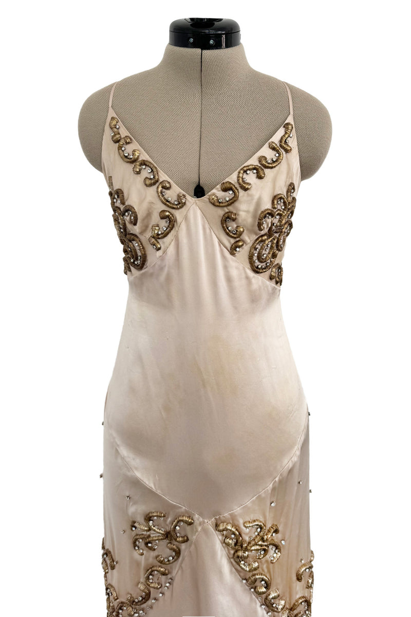 Dreamy 2004 Roberto Cavalli Pale Pink & Copper / Gold Wire Embellished Dress