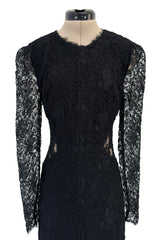 Fall 2017 Alexander McQueen by Saran Burton Black Lace Dress w See Through Back & Sleeves