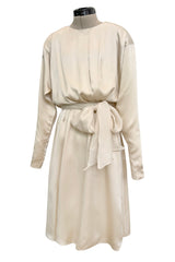 Incredible Spring 1990 Yves Saint Laurent Haute Couture Runway Look 50 Ivory Silk Dress