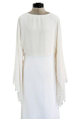 Amazing 2018 Givenchy by Clare Waight Keller White & Ivory Dress w Bead Edged Angel Sleeves