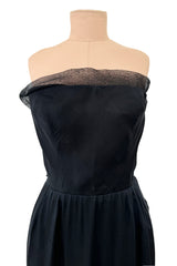 Spring 1979 Givenchy Haute Couture Runway Black Silk Chiffon Strapless Dress w Gold Sequin Bow Dress