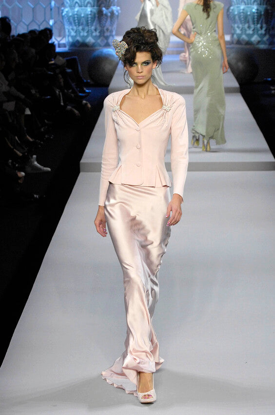 Spring 2008 Christian Dior by John Galliano Runway Look 33 Pale Pink Jacket & Bias Cut Skirt Suit Set