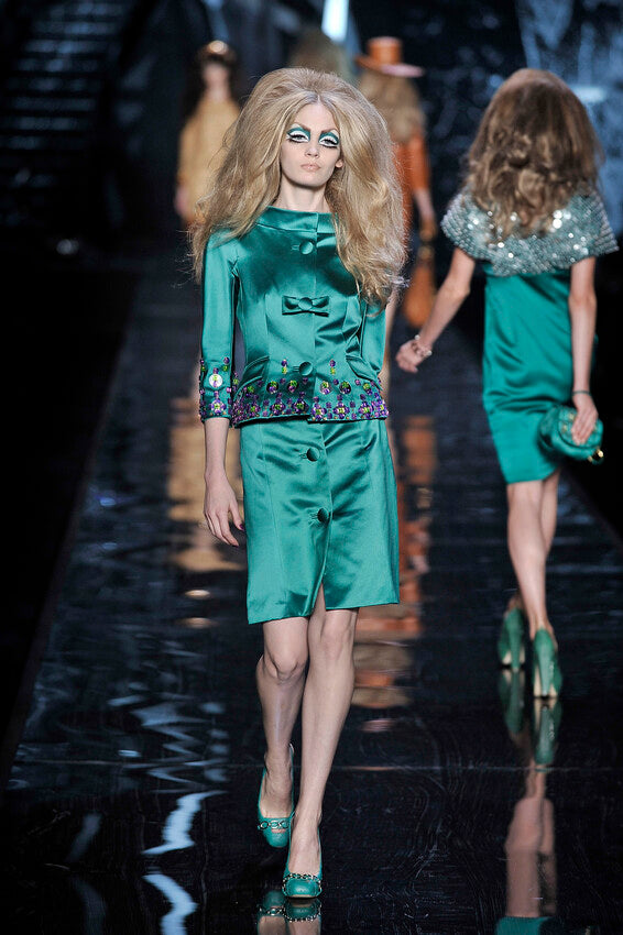 Fall 2008 Christian Dior by John Galliano Runway Look 37 Emerald Green Suit