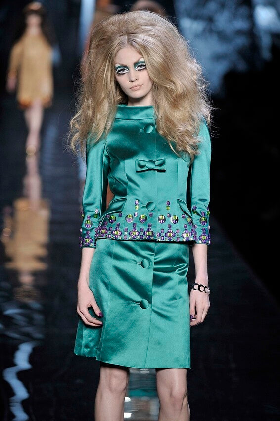 Fall 2008 Christian Dior by John Galliano Runway Look 37 Emerald Green Suit