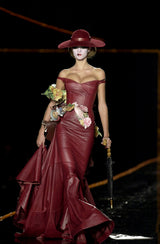 Magnificent Rare Fall 2000 John Galliano Deep Burgundy Red Silk Taffeta Corset Dress w Extended Panel