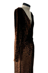 Gorgeous Fall 1986 Yves Saint Laurent Runway Plunge Silk Velvet Leopard Dress