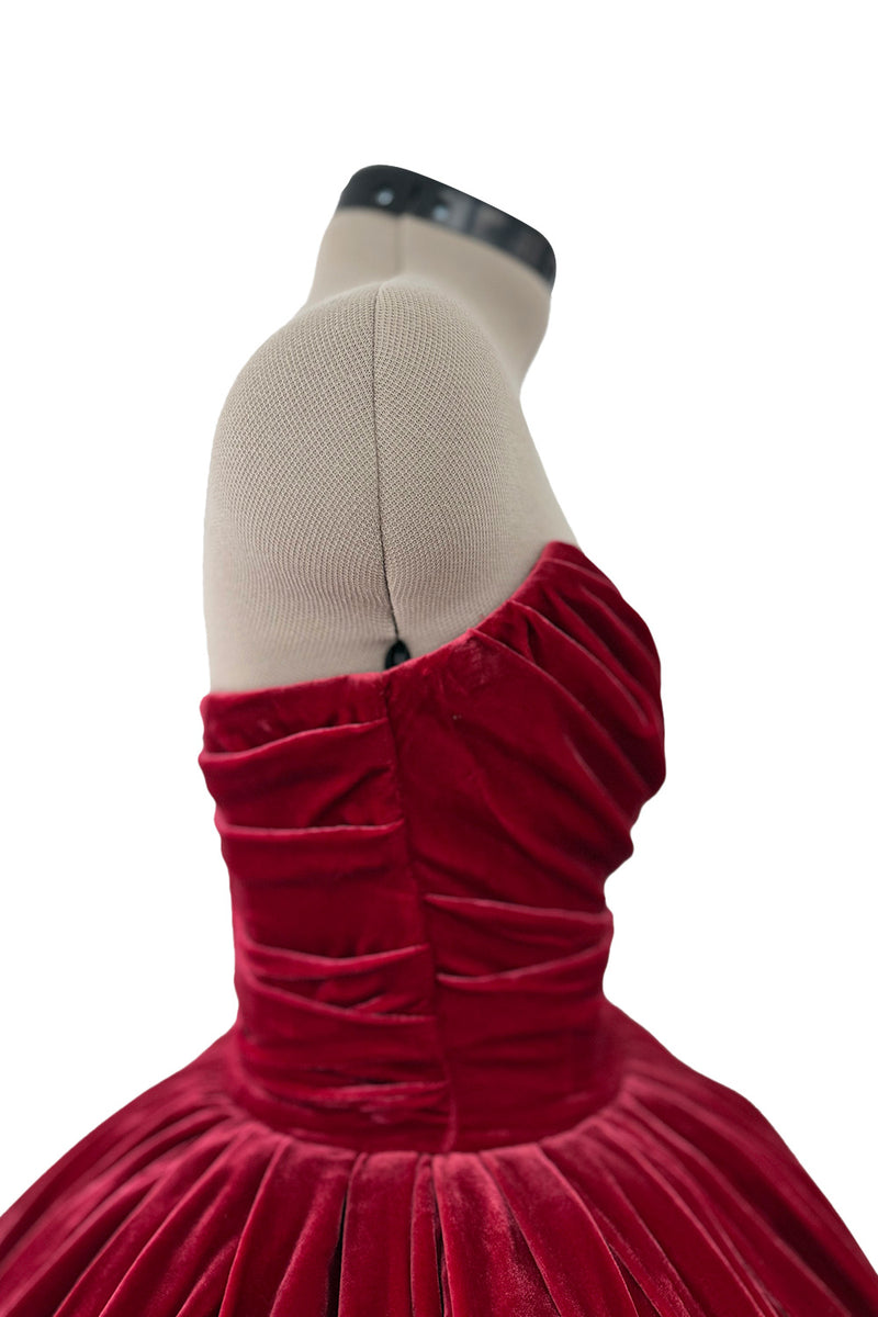 Phenomenal 2012 Dolce & Gabbana Strapless Deep Red Velvet Puff Skirt Dress