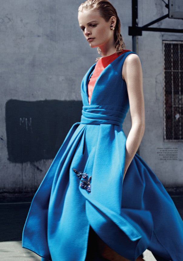 Important Fall 2014 Christian Dior 'City Lights' by Raf Simons Look 21 Brilliant Blue & Orange Dress