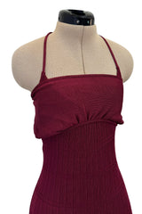 Fantastic Fall 1997 John Galliano Mid Calf Deep Burgundy Knit Dress w Tie Back