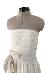 Fall 2006 Chloe Ivory Dress Silk Chiffon Strapless Dress w Sash Waist Detail