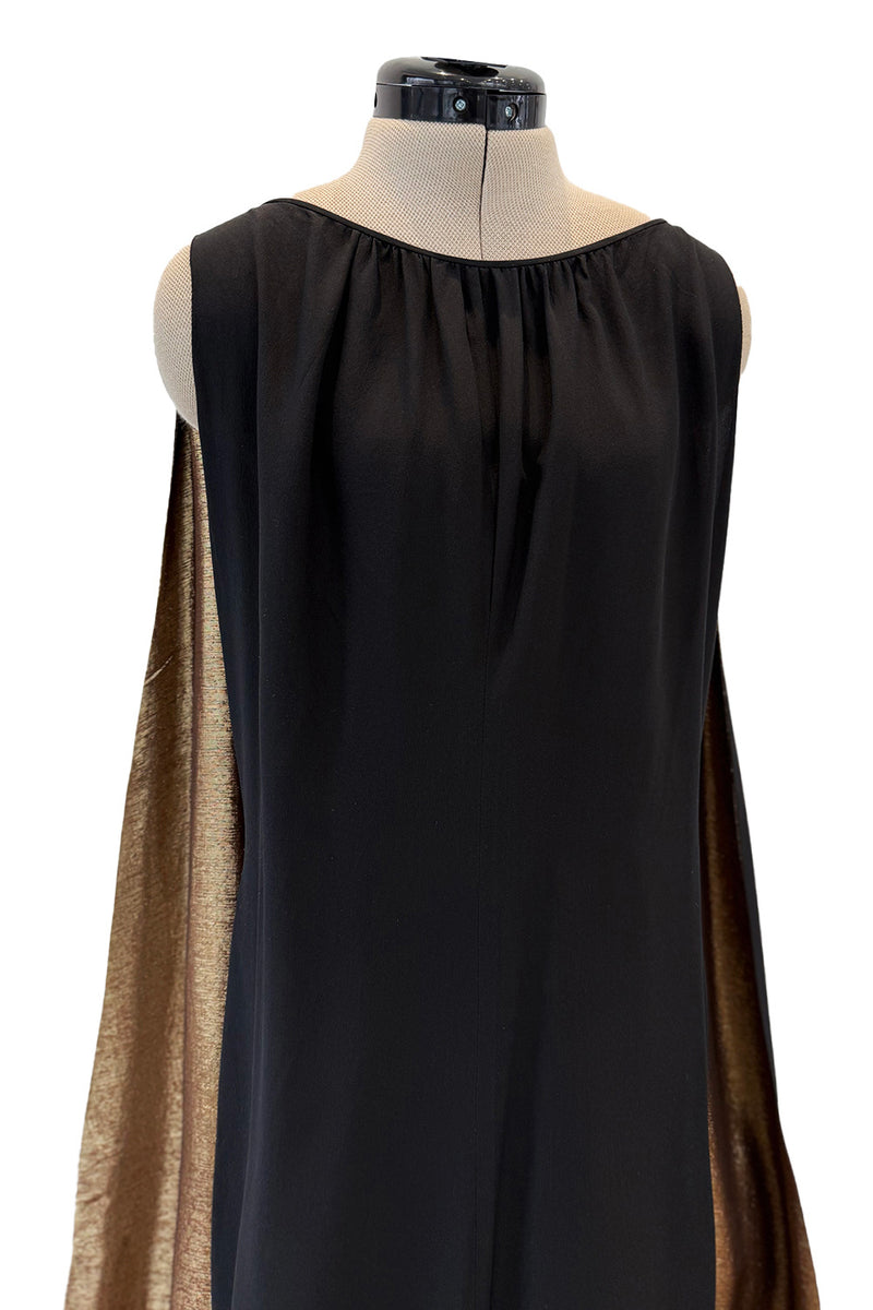 Spectacular Fall 1976 Chloe by Karl Lagerfeld Runway Documented Black Silk & Gold Lame Dress