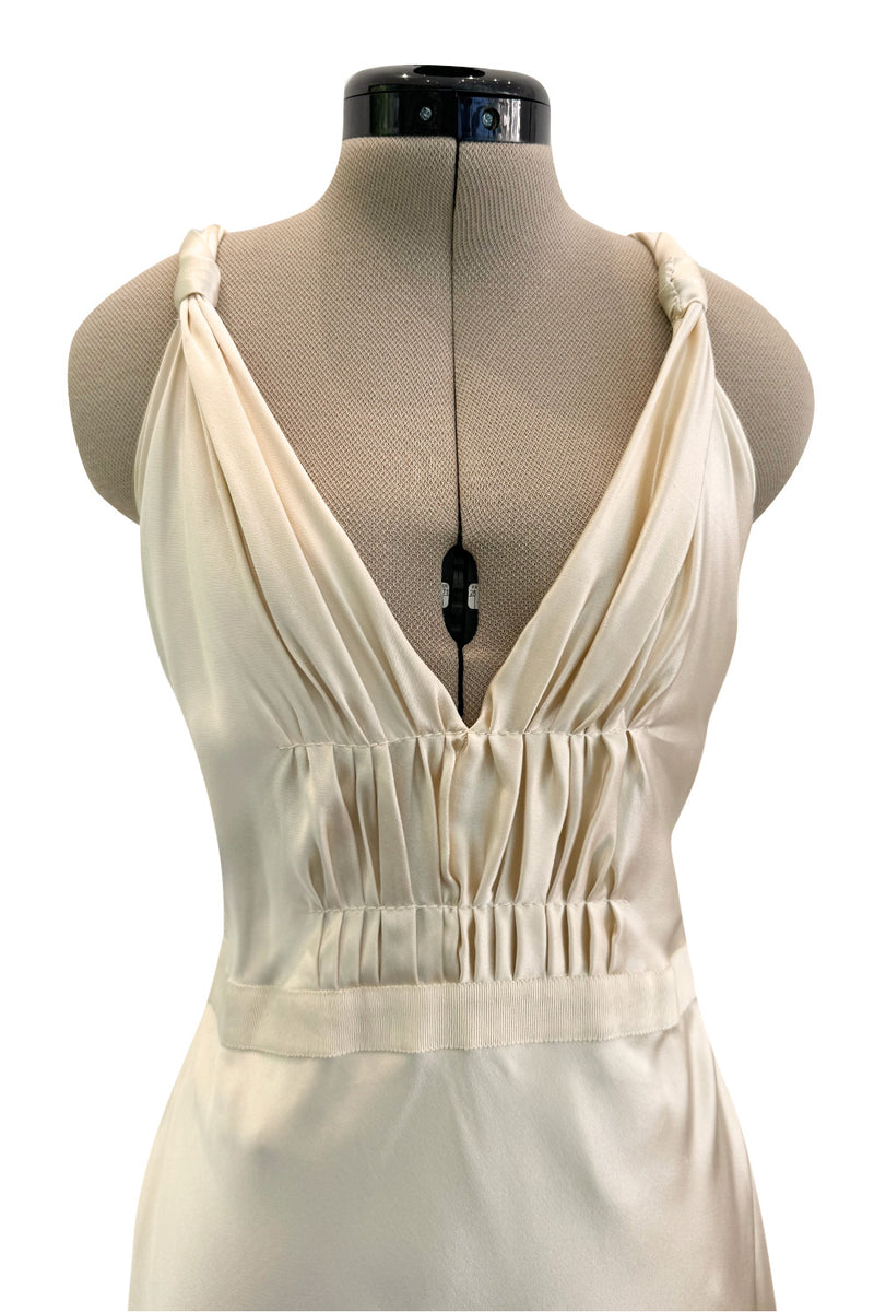 Gorgeous Fall 2000 Prada Backless  Ivory Bias Cut Silk Dress w Front Gathering Detail