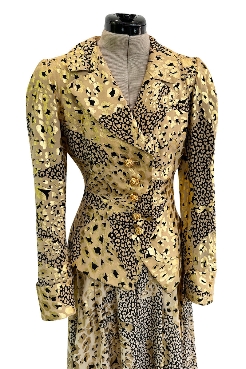 Amazing Fall 1992 Yves Saint Laurent Gold Leopard Print Extra Wide Pant & Jacket Suit Set