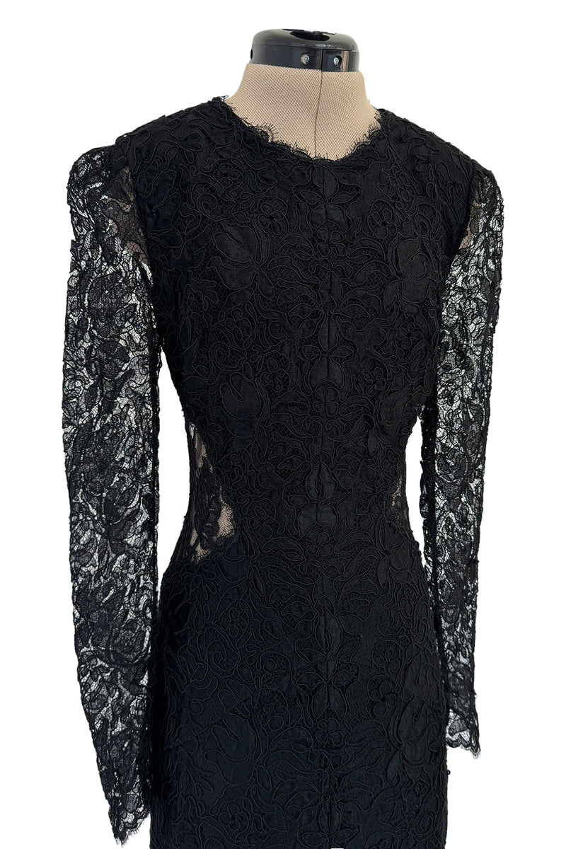 Fall 2017 Alexander McQueen by Saran Burton Black Lace Dress w See Through Back & Sleeves