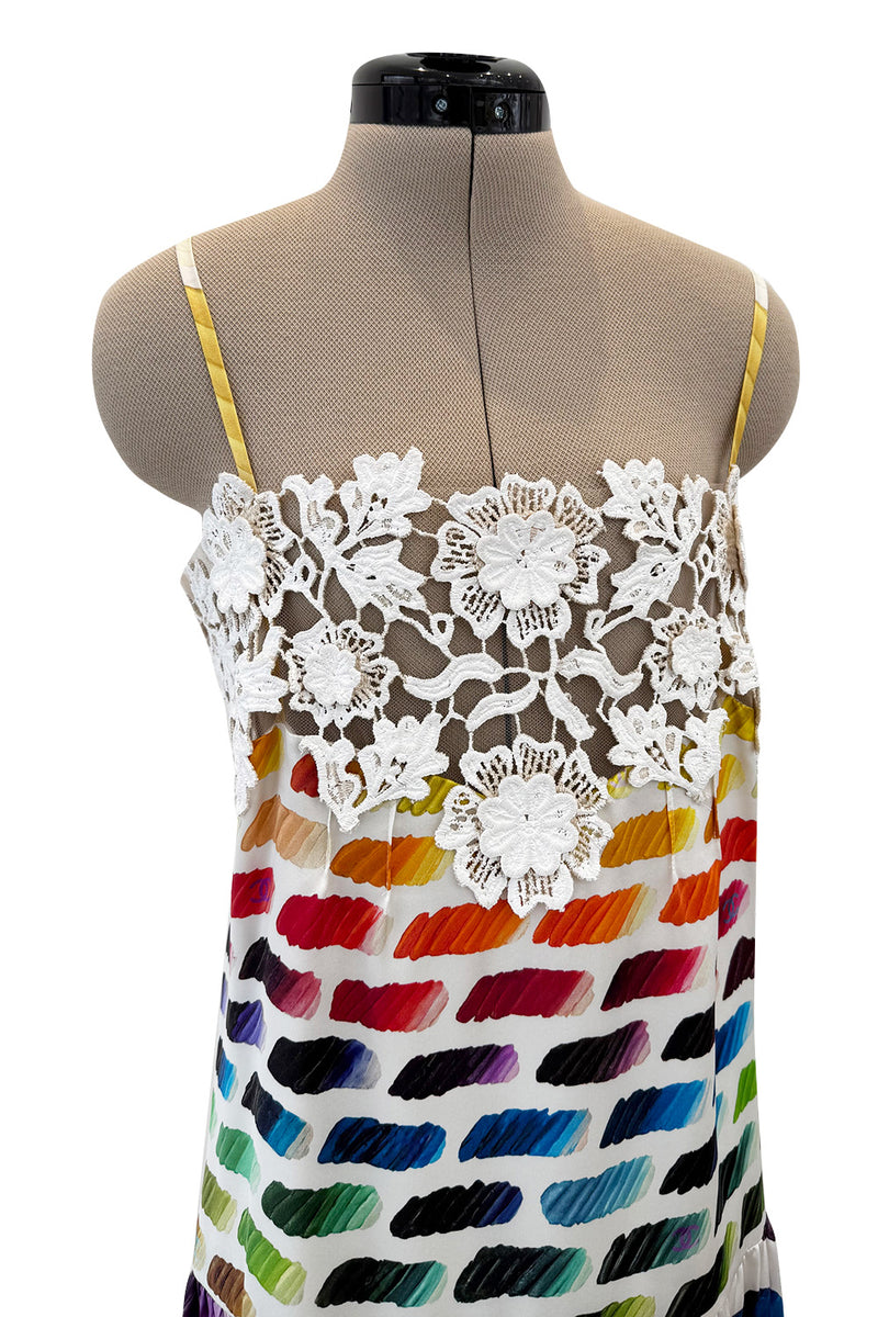 Highly Documented Spring 2014 Chanel by Karl Lagerfeld Runway Rainbow Print & Lace Dress