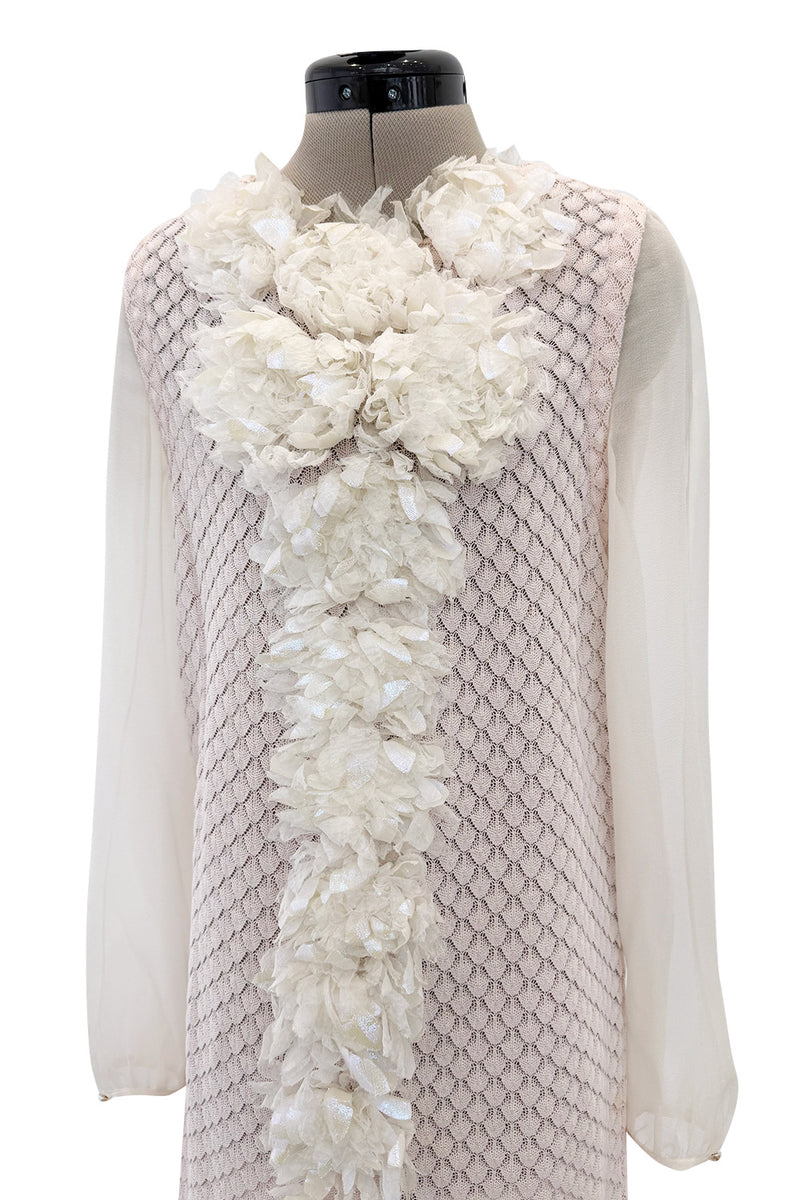 Spring 2012 Chanel by Karl Lagerfeld Pale Pink Knit Dress w Front Flower Detail