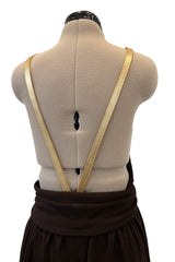 Fall 1975 Yves Saint Laurent Runway Brown Silk Jersey Backless Dress w Gold Leather Straps