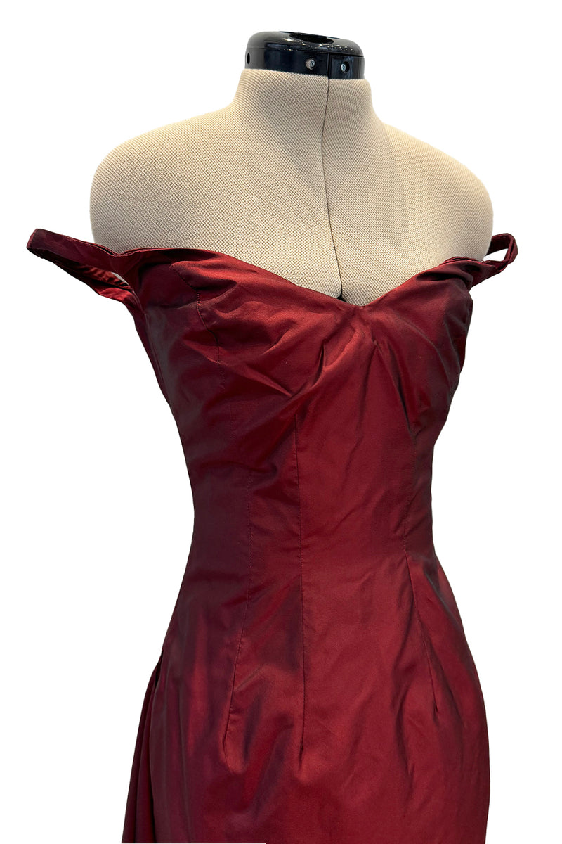 Magnificent Rare Fall 2000 John Galliano Deep Burgundy Red Silk Taffeta Corset Dress w Extended Panel