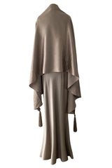 Spectacular Spring 2000 John Galliano Deep Pewter Coloured Bias Cut Silk Dress w Matching Fringed Shawl