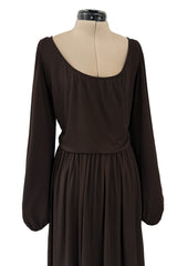 Gorgeous Fall 1975 Yves Saint Laurent Brown Silk Jersey Dress w Full Sleeves