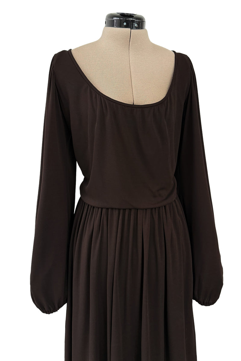 Gorgeous Fall 1975 Yves Saint Laurent Brown Silk Jersey Dress w Full Sleeves