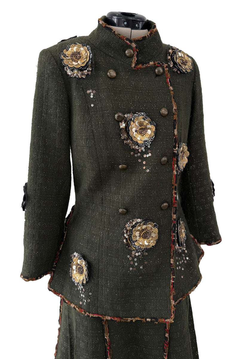 Pre-Fall 2010 Chanel by Karl Lagerfeld Metier D'art Deep Green Suit w Applique