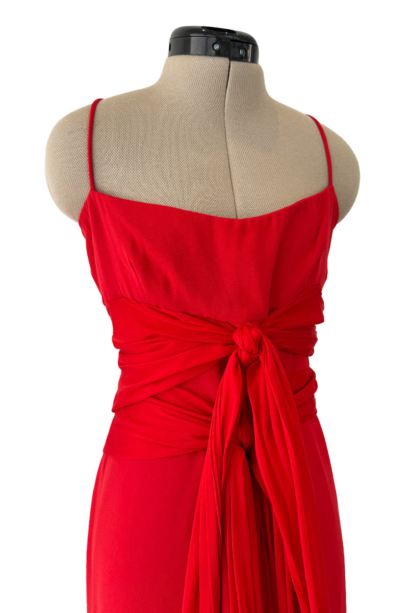 Gorgeous Spring 2003 Valentino Look 64 Red Silk Dress w Silk Chiffon Ties