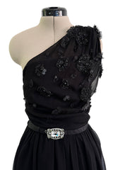 Cruise 2008 Christian Dior by John Galliano Embellished One Shoulder Black Silk Chiffon Dress